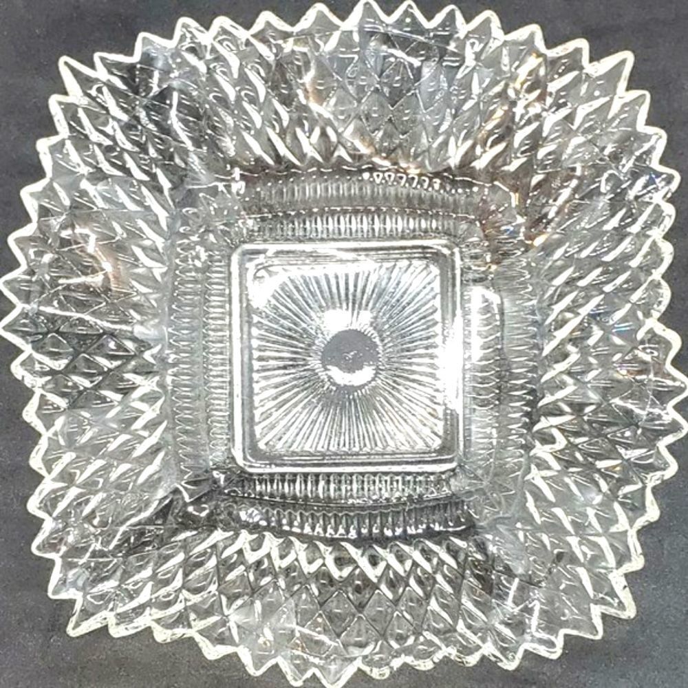 Indiana Glass Vintage Clear Square Diamond Sawtooth Edge Depression Glass Dish